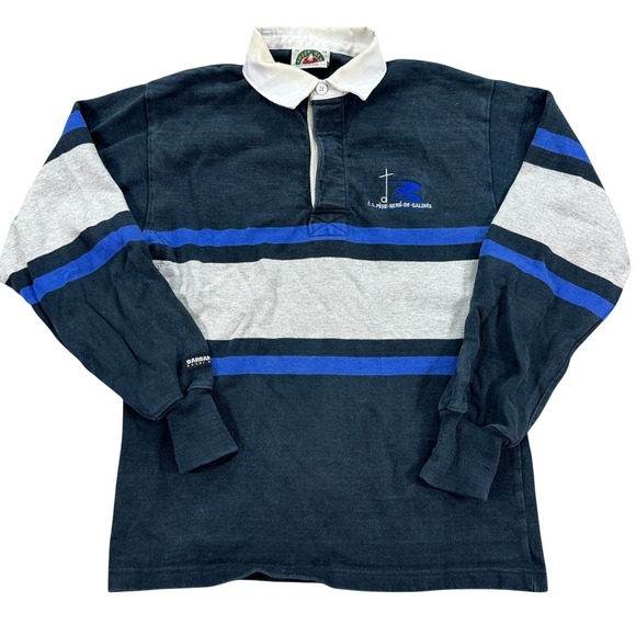 Rugby Wear Other - Vintage Barbarian Shirt Mens XS Blue White Stripe Rugby Wear Polo Made In Canada